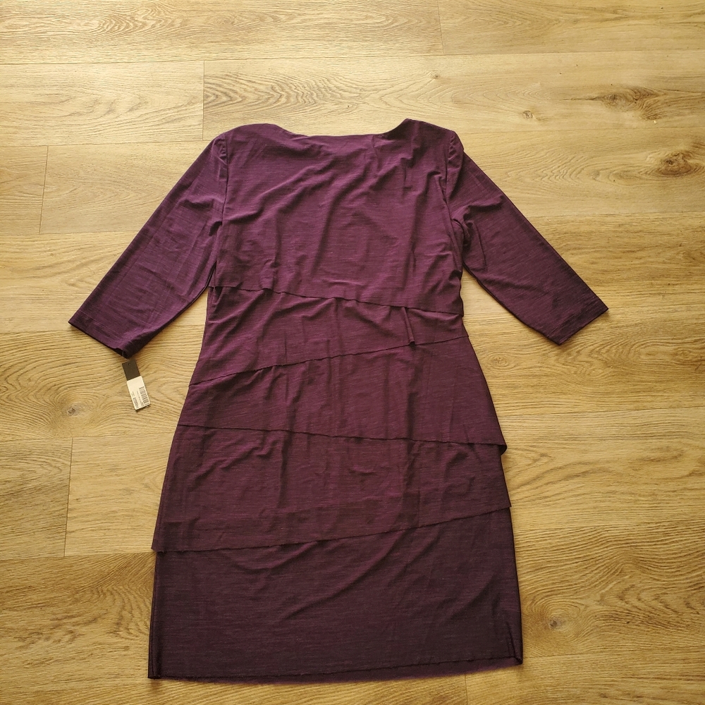 NWT Tahari Arthur S. Levine Eggplant Tierd Pullover Jersey Matte Dress 14